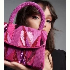 Anthropologie Pink Beaded Samara Bag